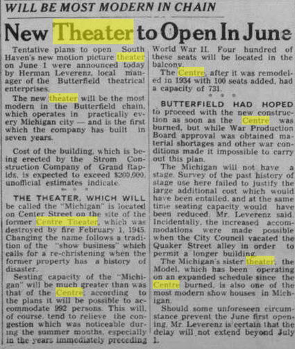 Michigan Theatre - MAR 28 1947 ARTICLE ON PLANNED MICHIGAN THEATER